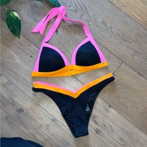 PINK Victoria's Secret Black and Pink Bikini colorblock